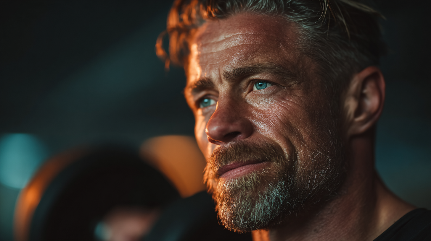 Чоловік середнього віку виконує функціональні вправи